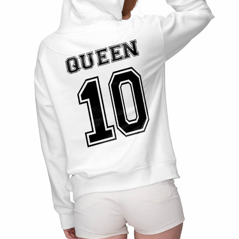 pullover mit kapuze in weiss king & queen